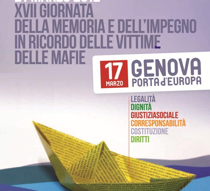 Genova, 17 marzo – XVII Giornata della memoria e dell’impegno in ricordo delle vittime delle mafie