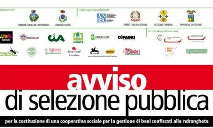 Avviso di selezione pubblica per coop sociale per gestione di beni confiscati alla ‘ndrangheta