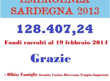 128.407,24 euro raccolti finora per l’Emergenza Sardegna 2013