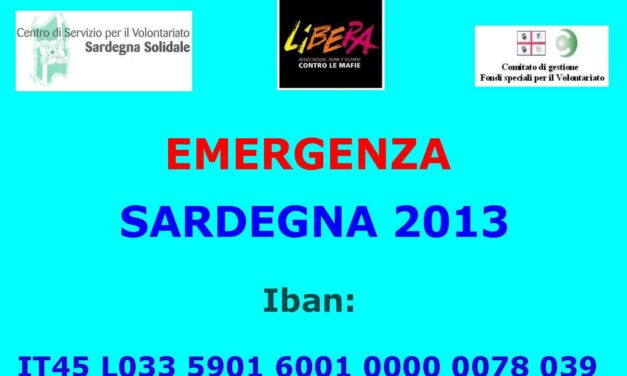 Emergenza Sardegna 2013 – Iban: IT45 L033 5901 6001 0000 0078 039