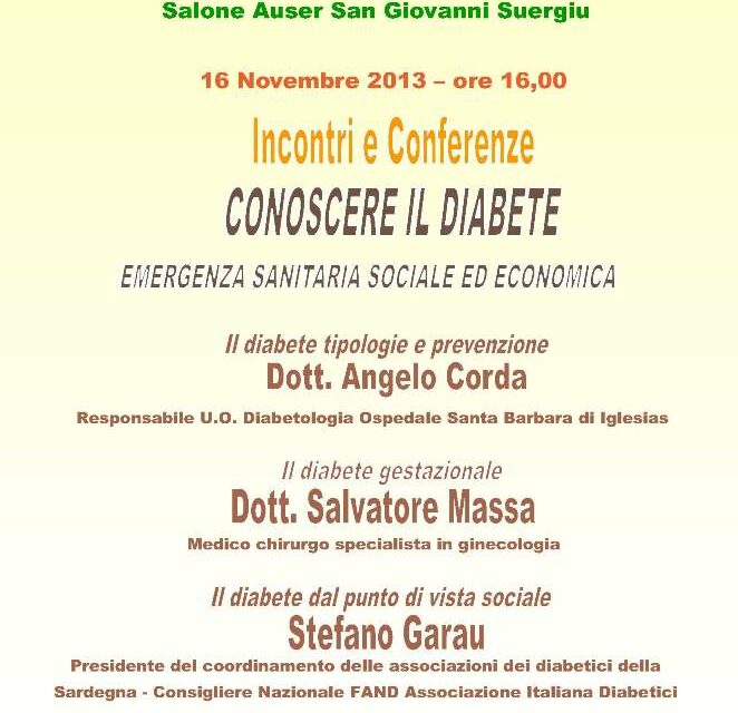 San Giovanni Suergiu – CONOSCERE IL DIABETE- emergenza sanitaria sociale ed economica
