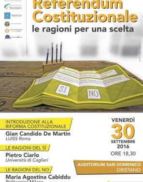 Oristano – Referendum costituzionale. Le ragioni di una scelta