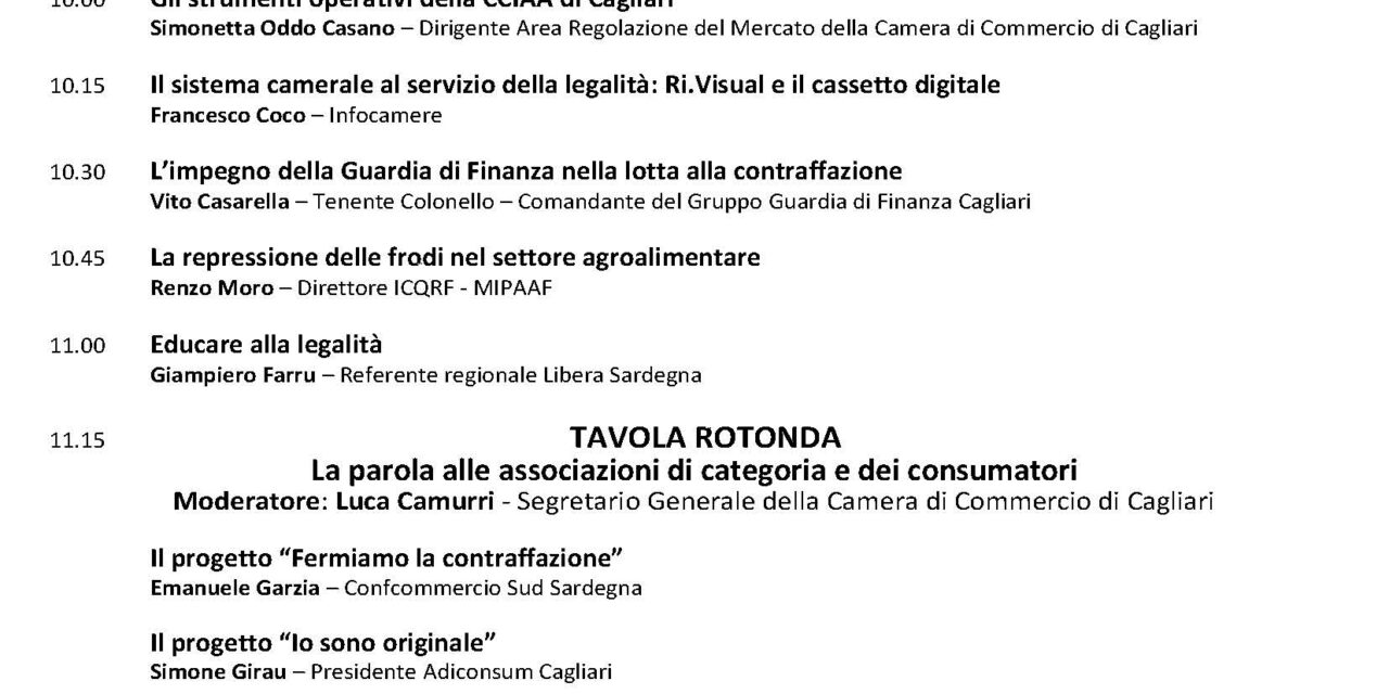 Cagliari – “Legalità e Contraffazione. Istituzioni e Associazioni a confronto”