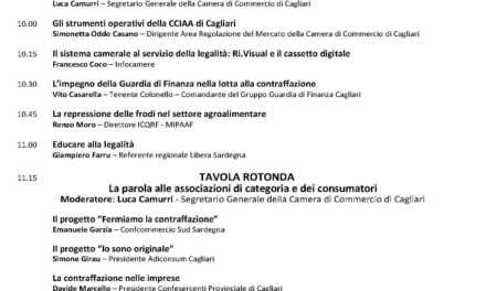 Cagliari – “Legalità e Contraffazione. Istituzioni e Associazioni a confronto”