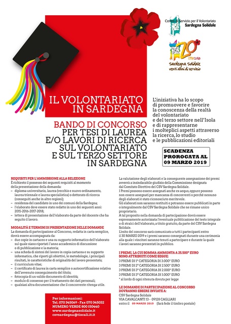 Prorogata al 09 marzo la scadenza dei Concorsi Give me Five! e Il Volontariato in Sardegna indetti dal CSV Sardegna Solidale
