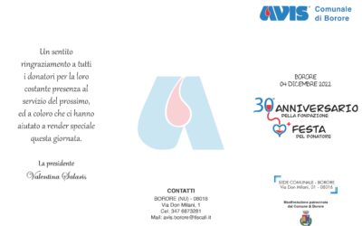 BORORE – 30° ANNIVERSARIO DI FONDAZIONE DELL’AVIS COMUNALEE FESTA DEL DONATORE