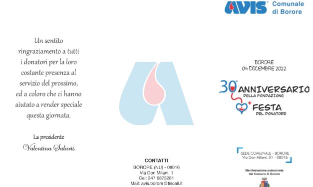 BORORE – 30° ANNIVERSARIO DI FONDAZIONE DELL’AVIS COMUNALEE FESTA DEL DONATORE