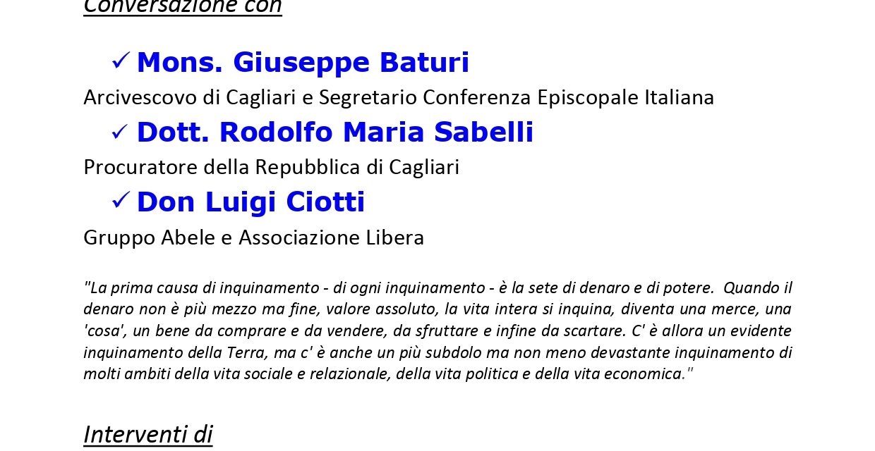 Don Luigi Ciotti a Cagliari – <strong><em>Casa Comune: I Care. Cura, responsabilità e sinergie</em></strong>
