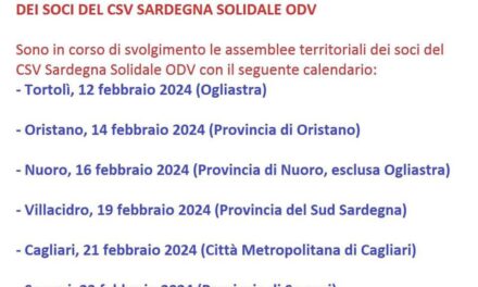 ASSEMBLEE TERRITORIALI DEI SOCI DEL CSV SARDEGNA SOLIDALE ODV