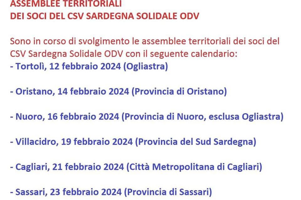 ASSEMBLEE TERRITORIALI DEI SOCI DEL CSV SARDEGNA SOLIDALE ODV