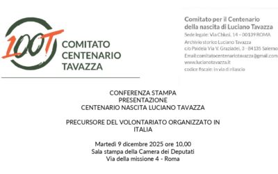CONFERENZA STAMPA PRESENTAZIONE CENTENARIO NASCITA LUCIANO TAVAZZA PRECURSORE DEL VOLONTARIATO ORGANIZZATO IN ITALIA